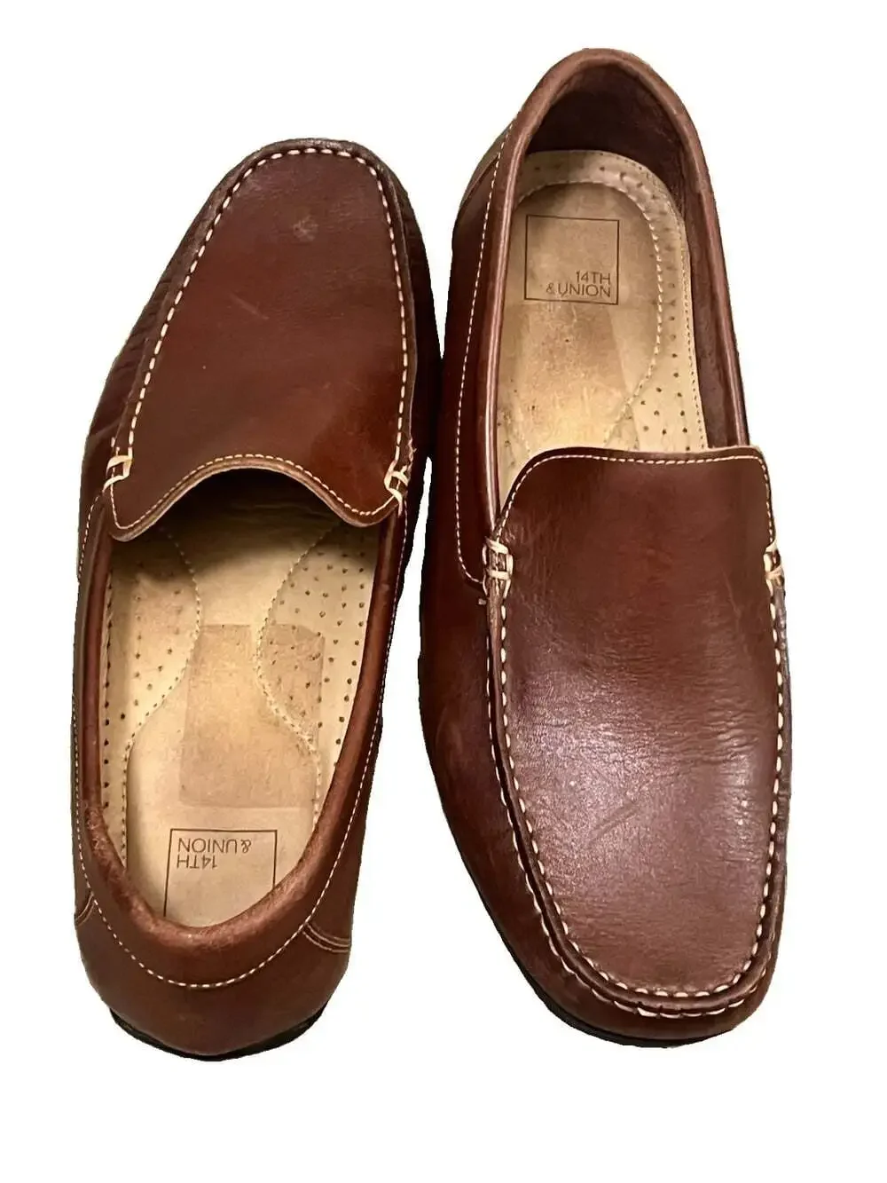 14th & Union Men’s Brown Leather Driving Loafers Slip On Moc Toe Shoes Size 9M